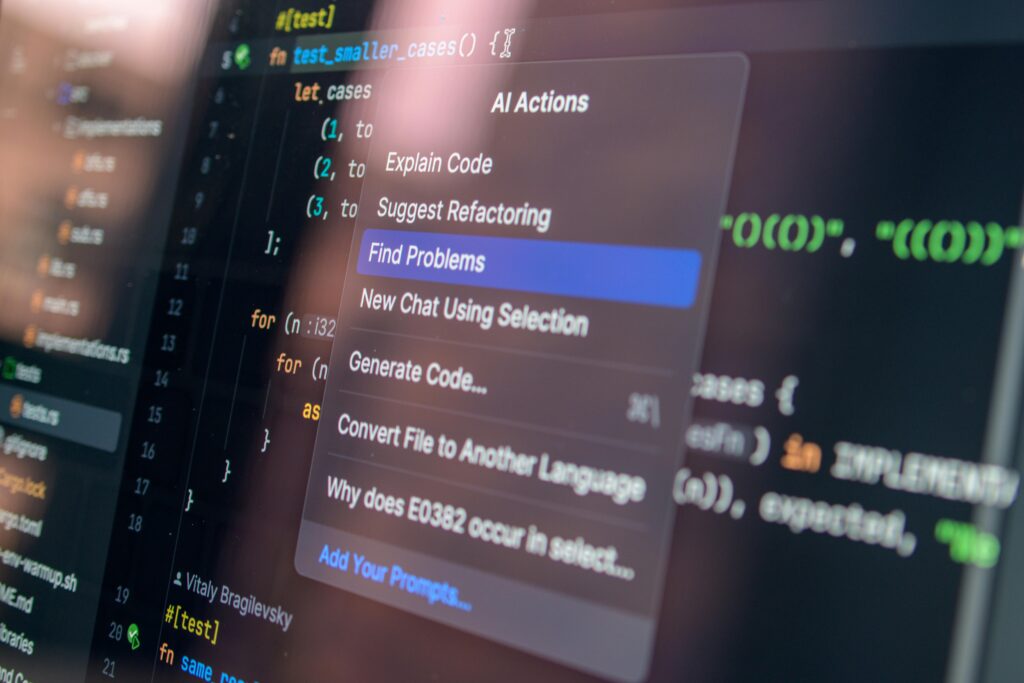 AI actions menu in a code editor showing how AI in the workplace assists in the workplace
